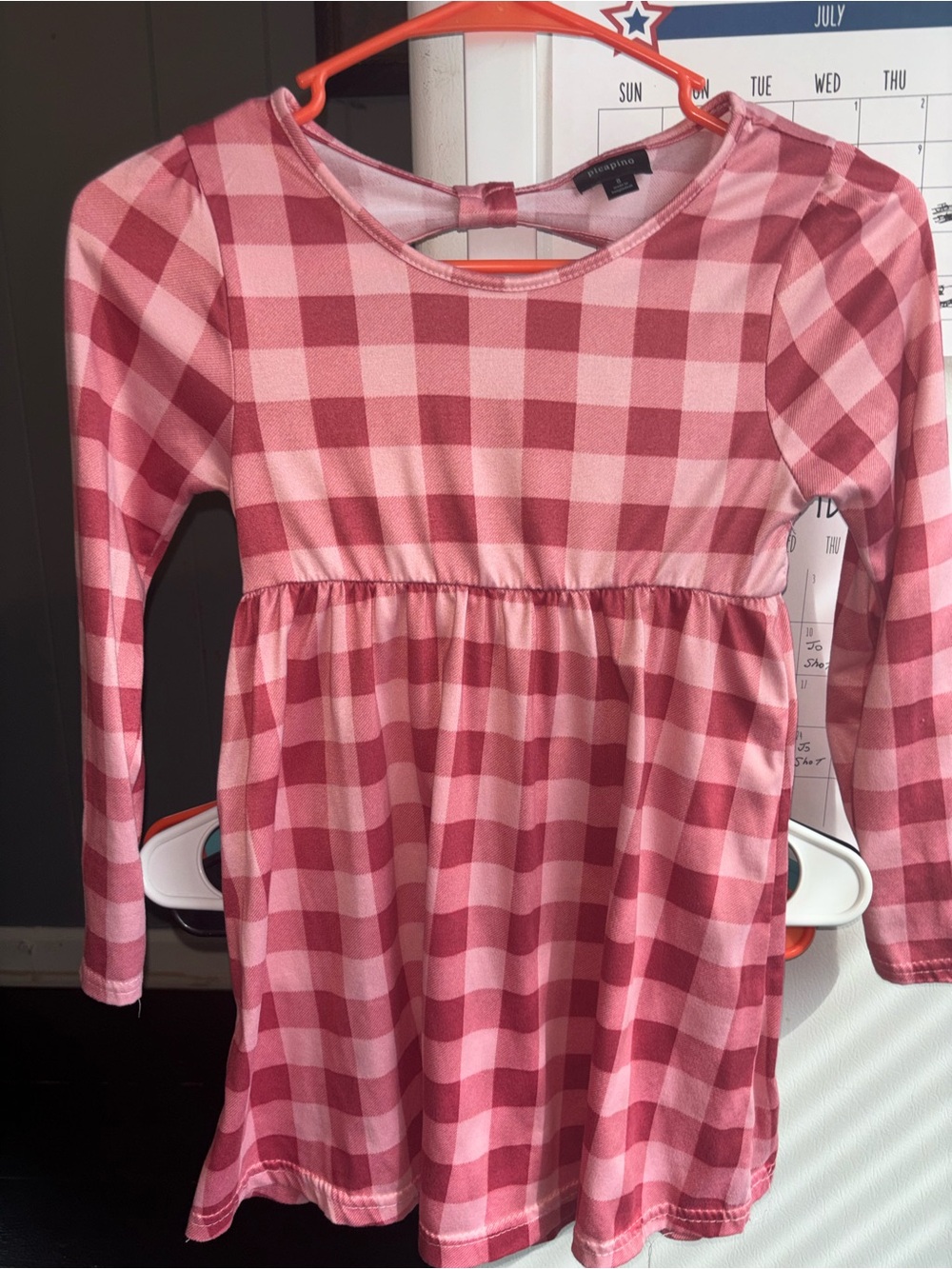 Wonder Nation Pink Gingham Long-Sleeve Casual Dress for Girls